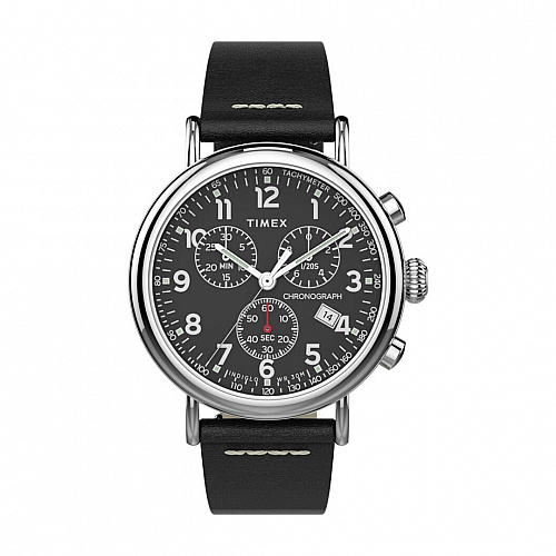 Timex® Standard Chronograph 41mm Leather Strap - Black